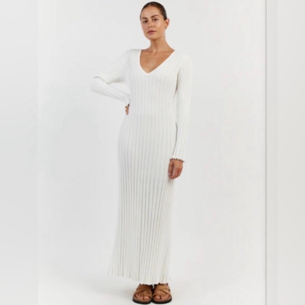 DISSH Reign White Long Sleeve Ribbed Dress